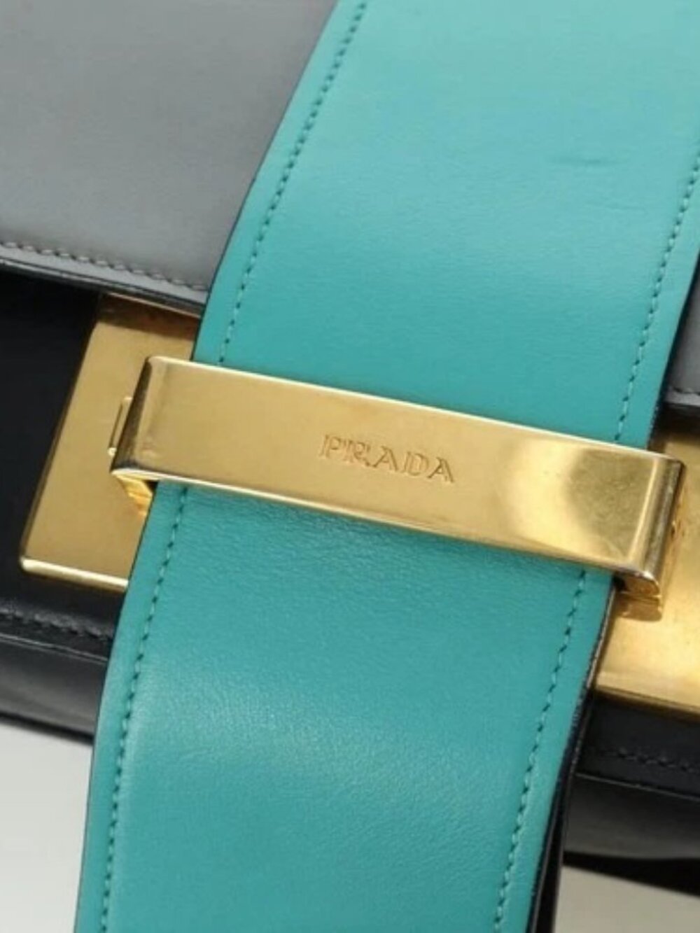 PRADA Shoulder Bag Leather Gray Gold Auth 173314V - Picture 13 of 16